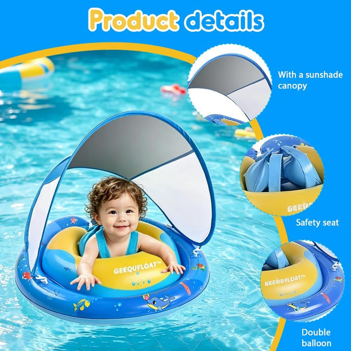 Baby Schwimmring, Schwimmring Baby mit UPF50+ Abnehmbarem Sonnendach, Kleinkind Pool Schwimmring mit