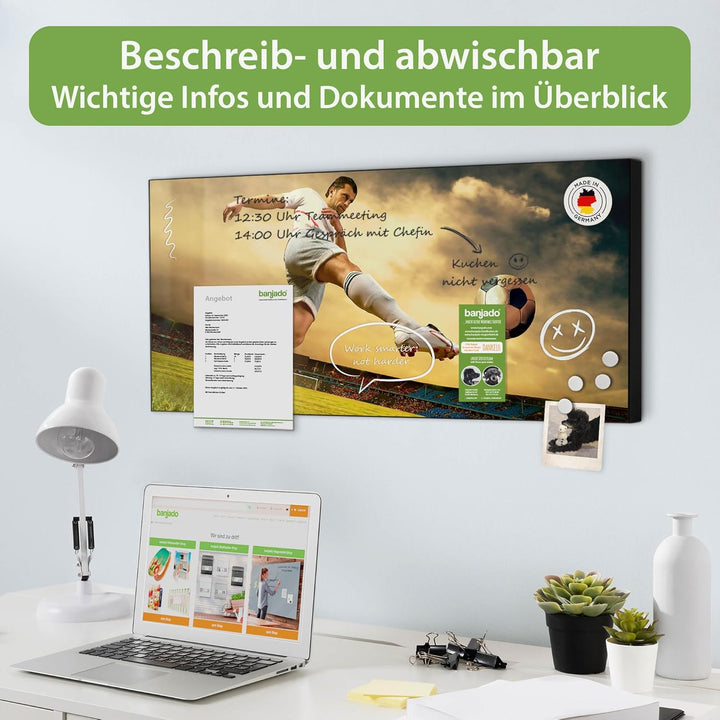 banjado Magnettafel schwarz 78 x 37cm / Magnetwand Metall/Magnetpinnwand als Memoboard/Pinnwand Magn