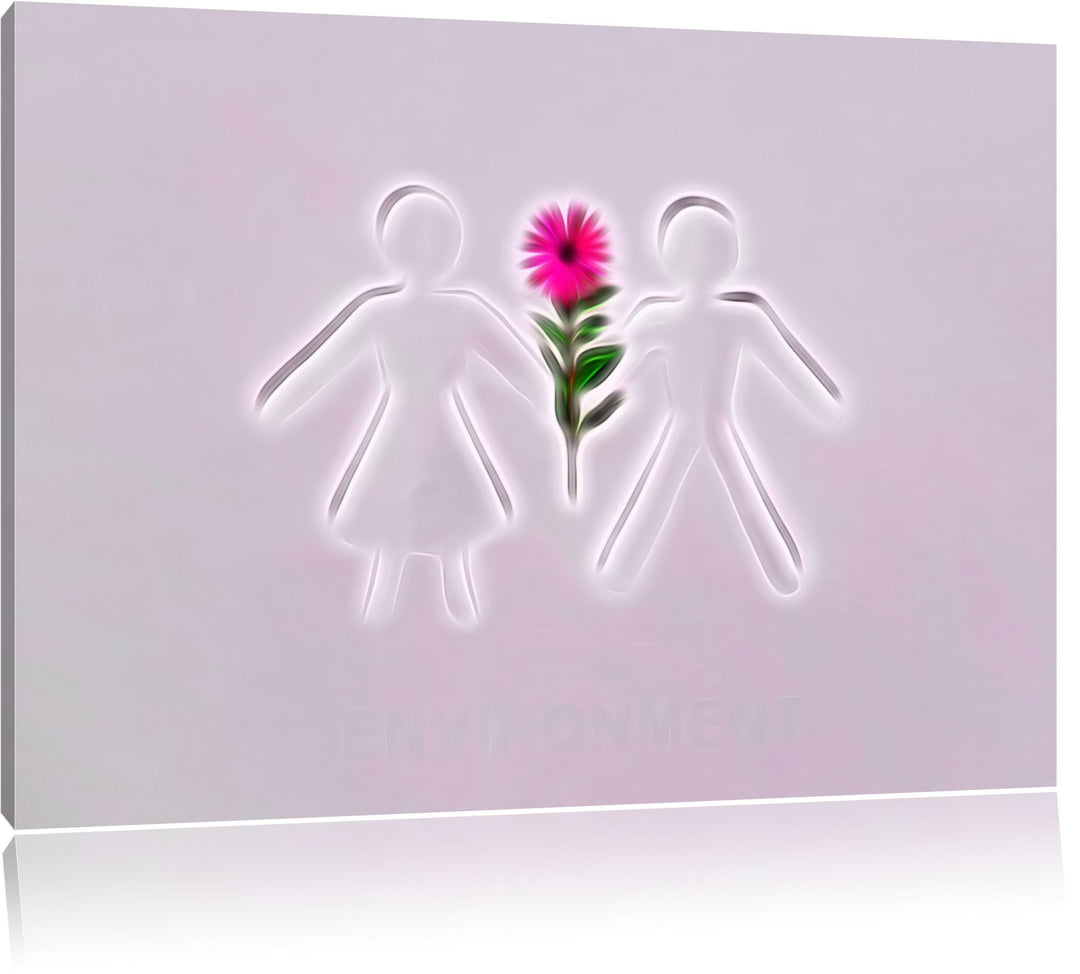 Pixxprint Mann und Frau mit Blume Neon Lights Effekt, Format: 100x70 auf Leinwand, XXL riesige Bilde