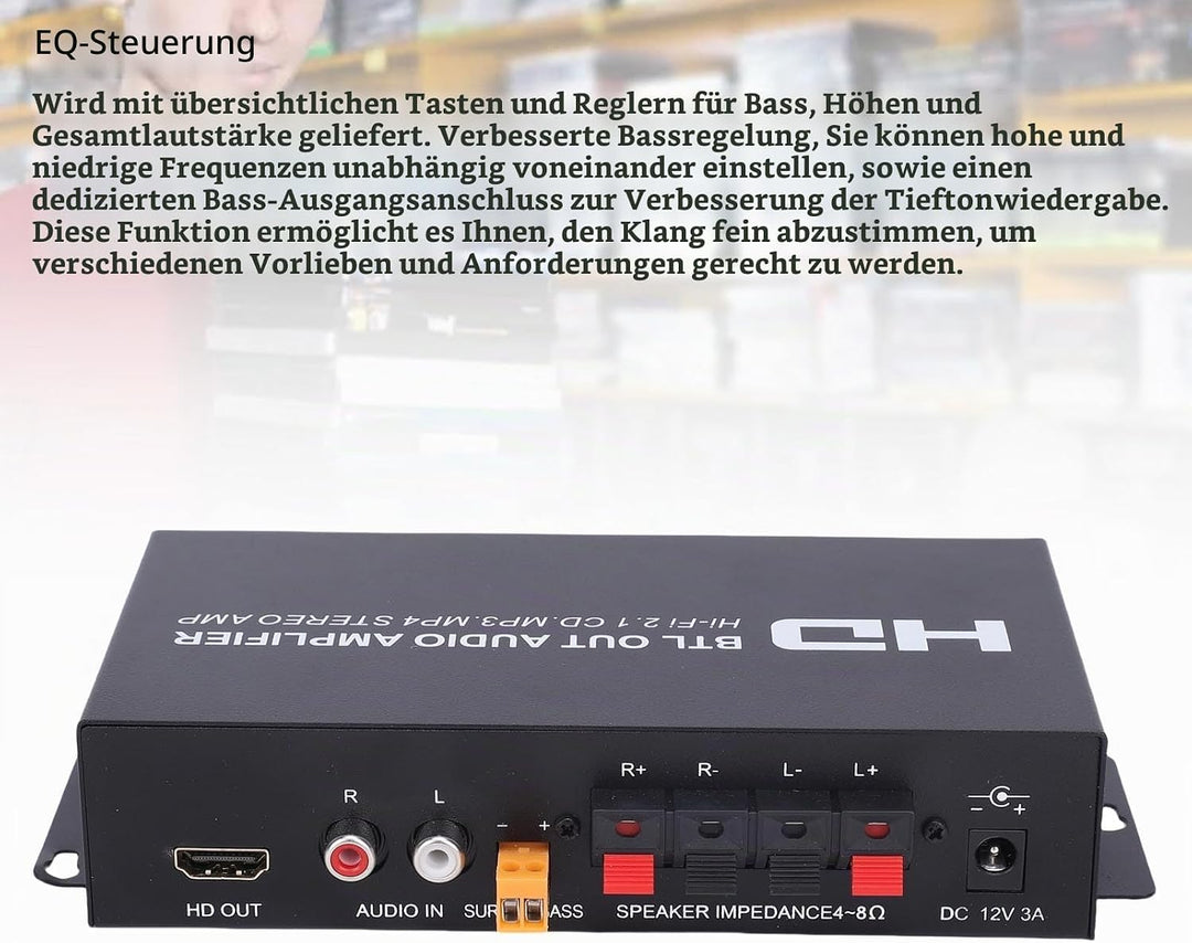 Annadue Stereo-Leistungsverstärker, 2.1-Kanal 240 W Bluetooth 5.0 HiFi-Audio, HDMI-AUX-Eingang, Bass