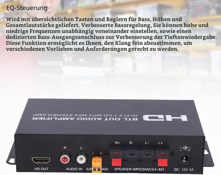 Annadue Stereo-Leistungsverstärker, 2.1-Kanal 240 W Bluetooth 5.0 HiFi-Audio, HDMI-AUX-Eingang, Bass