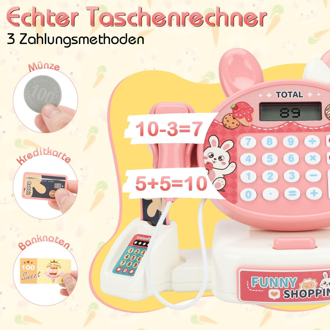 Kasse Kaufladen Kinder mit Scanner und Sound, Kinderkasse mit Rechnerfunktion, Spielkasse Kinder, Sp
