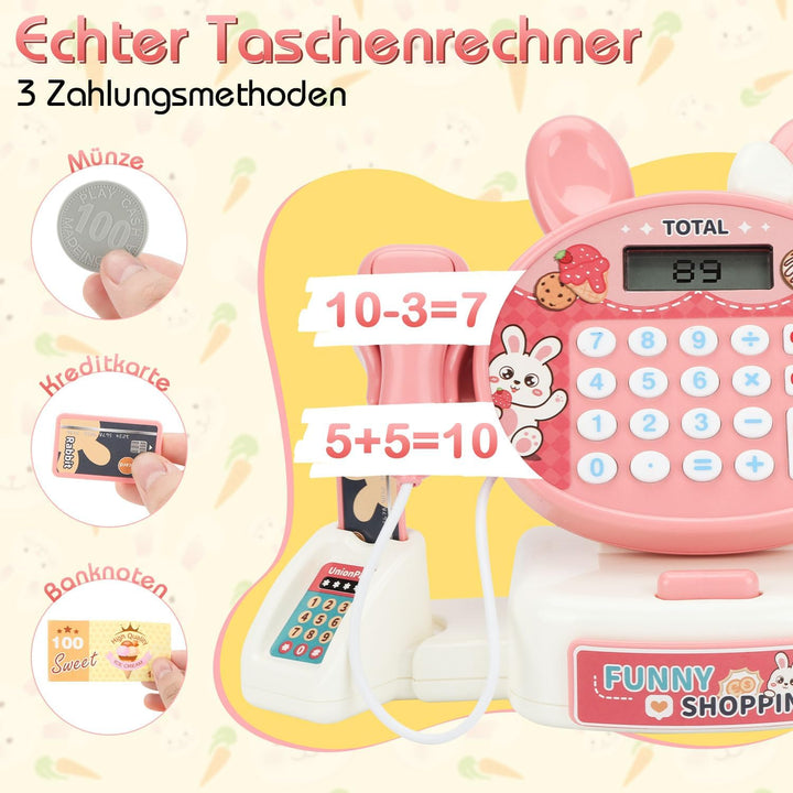 Kasse Kaufladen Kinder mit Scanner und Sound, Kinderkasse mit Rechnerfunktion, Spielkasse Kinder, Sp
