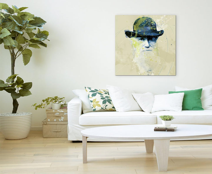 Charles Darwin I Aqua 60x60cm - Splash Art Paul Sinus Wandbild auf Leinwand - Malerei, Kunstbild, Aq