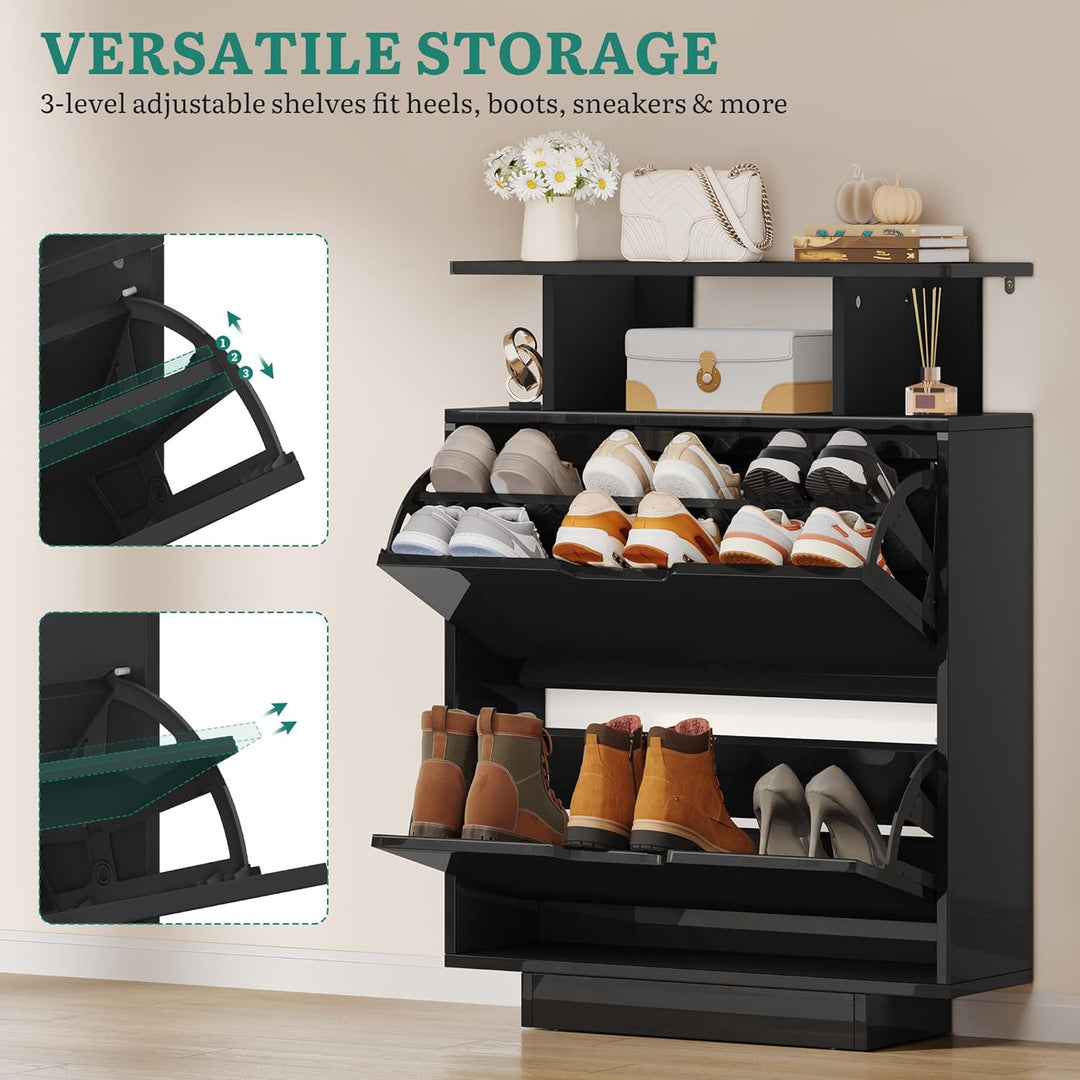 YITAHOME Schuhschrank Schmal Hochglanz, Schuhkipper mit 2 Klappen,80 x 24 x 106 cm Schuhregal Schmal