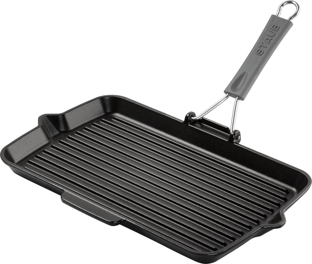 STAUB Gusseisen Grillpfanne, rechteckig, mit Silikongriff, 34 x 21 cm, schwarz, Rechteckig