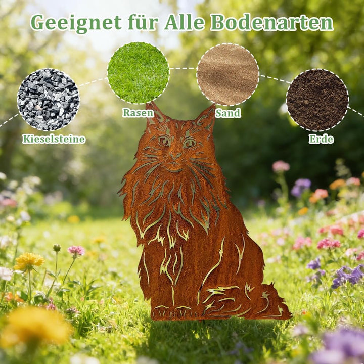 Gartenstecker Rost Katzen, Maine Coon Katze Gartendeko Rost, Gartenstecker Metall, Gartendeko Katze