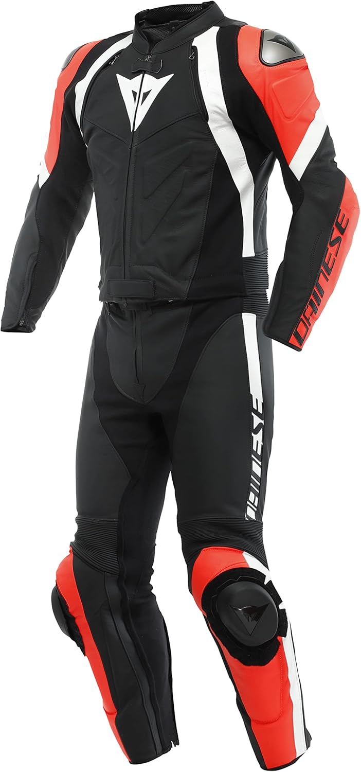 Dainese Avro 4 2-Teiler Motorrad Lederkombi (Black/Red/White,46) 46 BLACK-MATT/FLUO-RED/WHIT, 46 BLA
