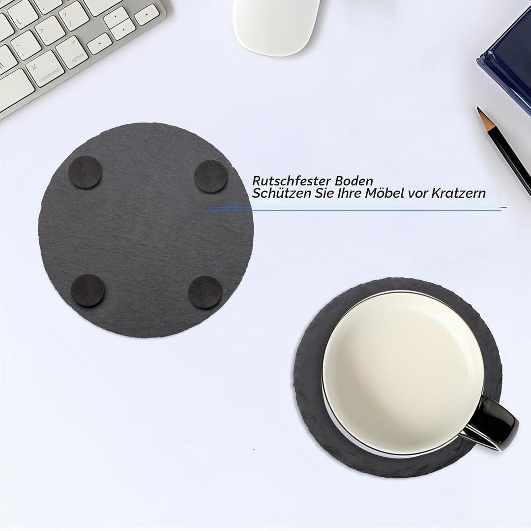 24 Stück runde Schiefer-Getränkeuntersetzer, VIBRATITE 10,2 cm, schwarzer Schieferstein-Untersetzer