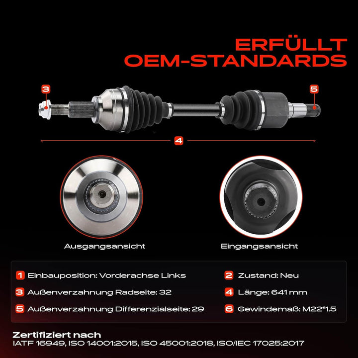 Frankberg 1x Antriebswelle Gelenkwelle Vorne Links Kompatibel mit Journey 2.0L 3.6L 2008-2022 Freemo