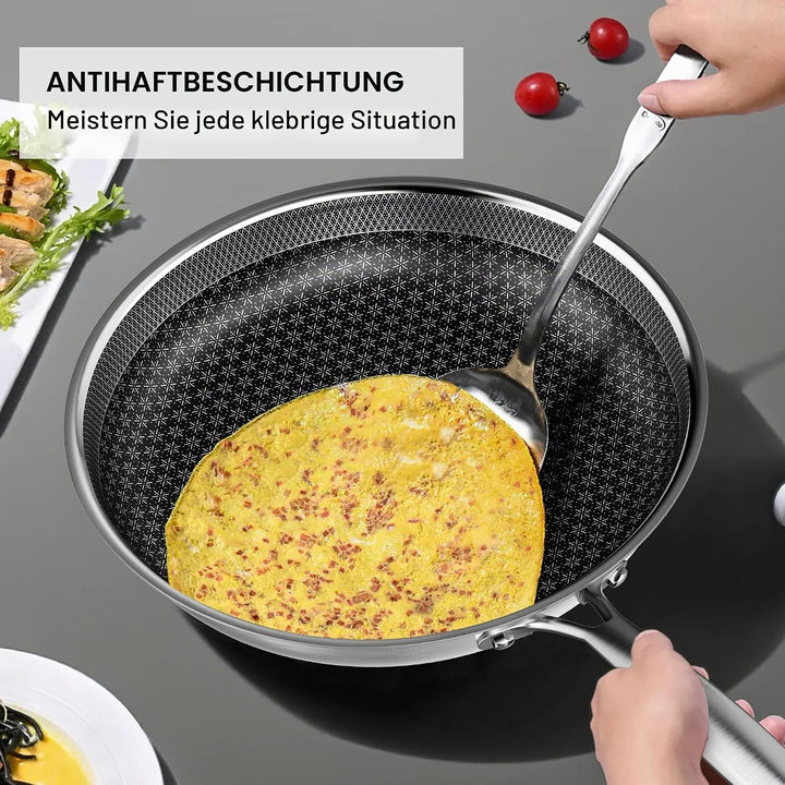 RIOVARM Edelstahl Bratpfannen Set Induktion Antihaft Pfannenset 20cm 26cm 30cm Wok Pfanne mit Edelst