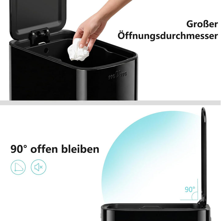 mVm Mülleimer Küche 6L, Mülleimer Bad, Abfalleimer Edelstahl, Schwarz | Soft-Close, Herausnehmbarem