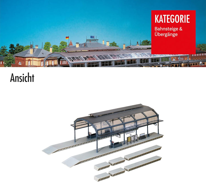 FALLER Bahnhofshalle Modellbausatz mit 95 Einzelteilen 417 x 178 x 122 mm I Modelleisenbahn Zubehör