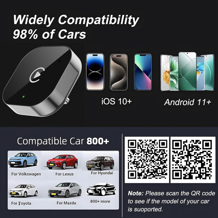 2026 Upgraded 2-in-1 Wireless CarPlay &amp; Android Auto Adapter, Type-C | Wired to Wireless Dongle | Pl