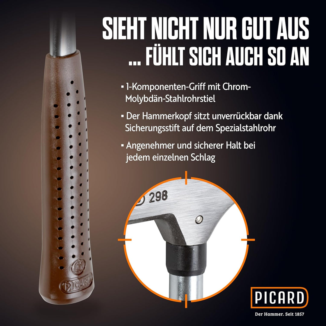 PICARD Latthammer 298 - mit magnetischem Nagelhalter + gerauhter Bahn - 600g | traditioneller Griff