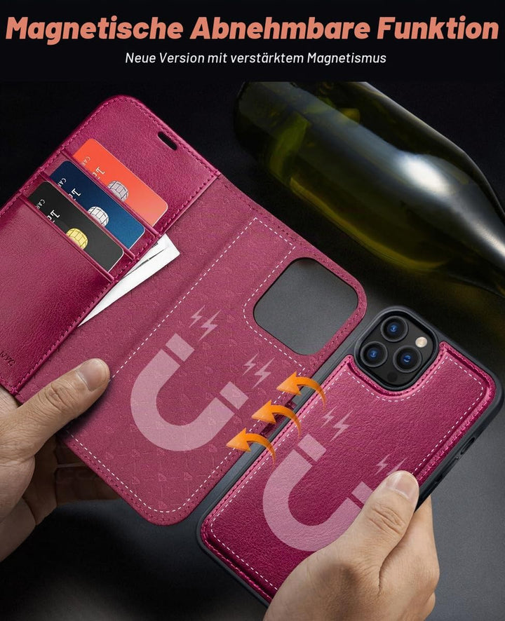 OCASE Abnehmbare Hülle Kompatibel für iPhone 12 Pro Max Burgundy | Handyhülle 2-IN-1 [Magnetische Hü