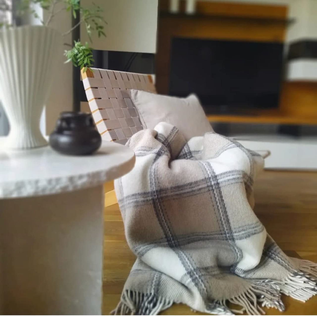 JOWOLLINA WOOLONLY 100% Lammwolle Wolldecke Plaid Karo Schottenmuster Tartan (Gelb/orange, 175x210 c