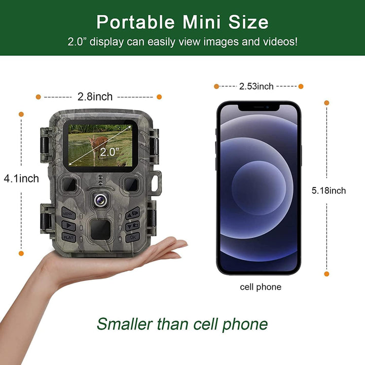 Mini Wildkamera 20MP 1080P HD Wildtierkamera 850nm IR LEDs Wildkamera mit Nachtsicht Bewegungsmelder