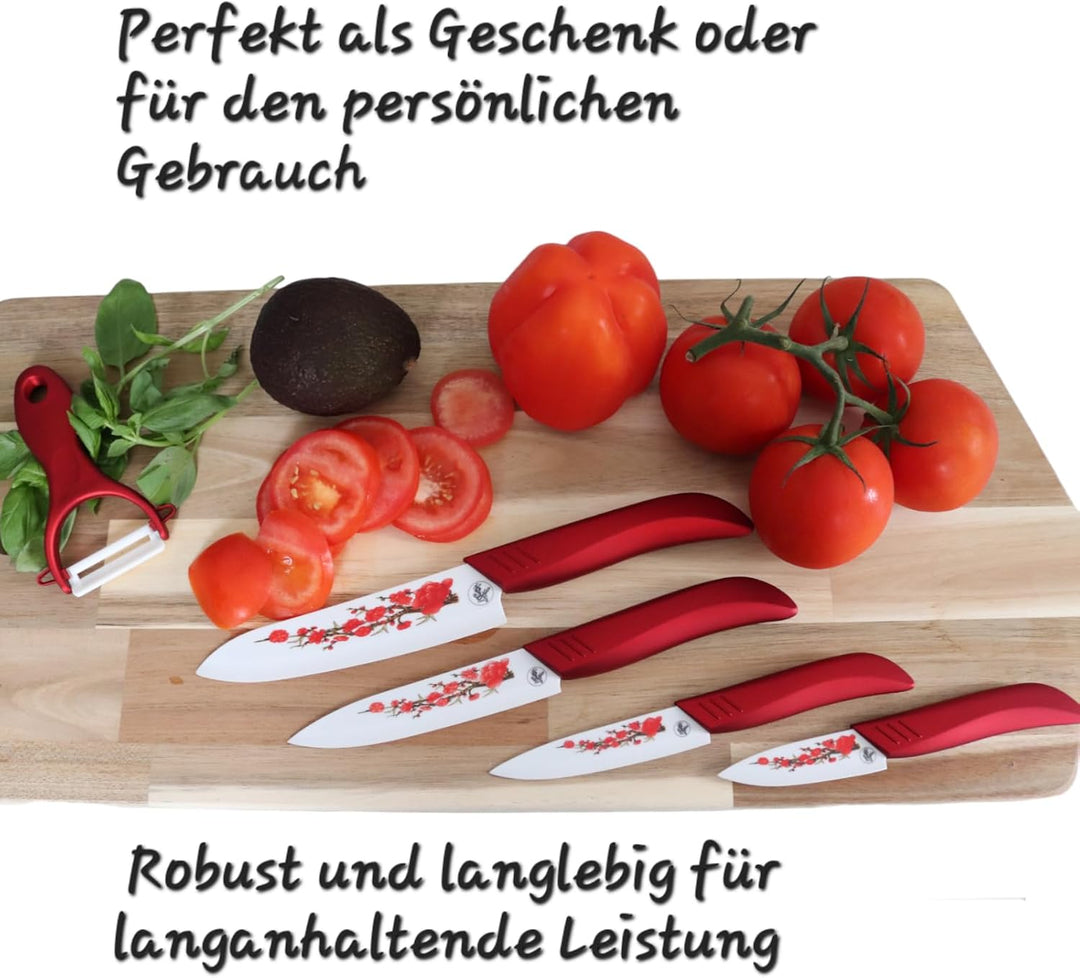 Keramik Messer Set 5-tlg. – Premium Kochmesser, Profi Küchenmesser, Allzweckmesser, Ultra Scharf, Er