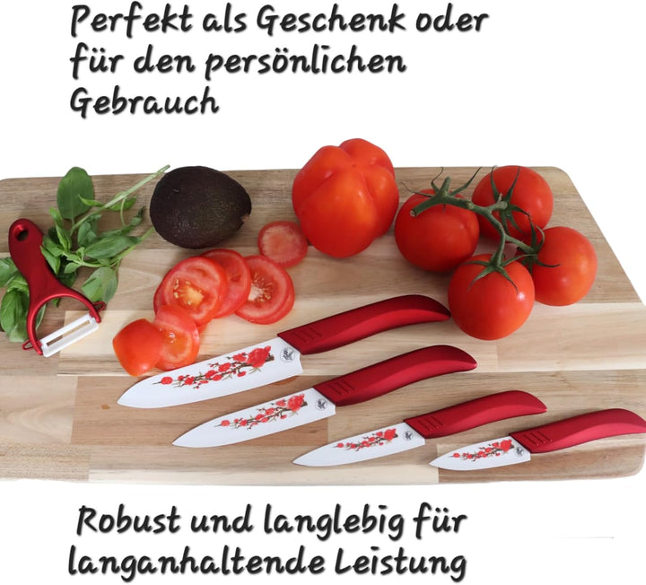 Keramik Messer Set 5-tlg. – Premium Kochmesser, Profi Küchenmesser, Allzweckmesser, Ultra Scharf, Er