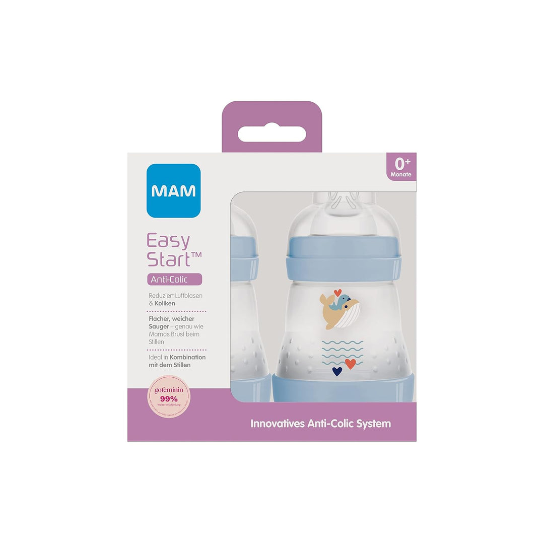 MAM Easy Start Anti-Colic Babyflasche im 2er-Set (160 ml), Milchflasche mit innovativem Bodenventil