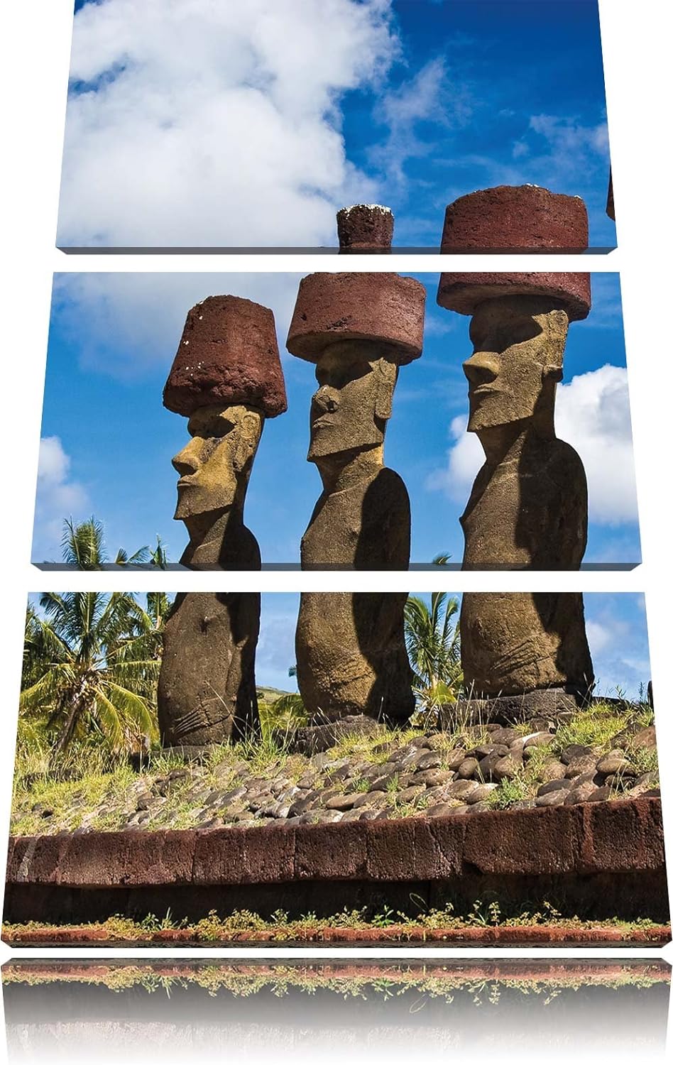 Pixxprint Moai Statuen auf den Osterinseln als Leinwandbild/Grösse: 3 Teilig (120x80) cm/Wandbild/Ku