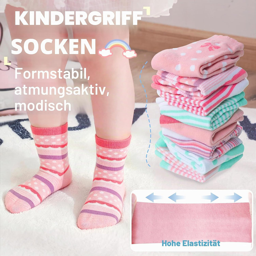 ANTSANG 12 Paare Stoppersocken Kinder Baby Mädchen Socken Anti Rutsch / Rutschfeste Socken Baumwolle