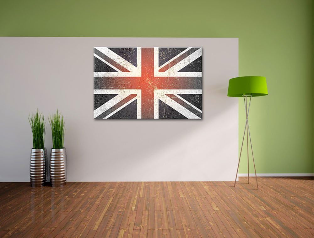 Pixxprint British Union Jack B&W, Grösse: 120x80cm, Leinwandbild, fertig gespannt, Wandbild, Dekorat