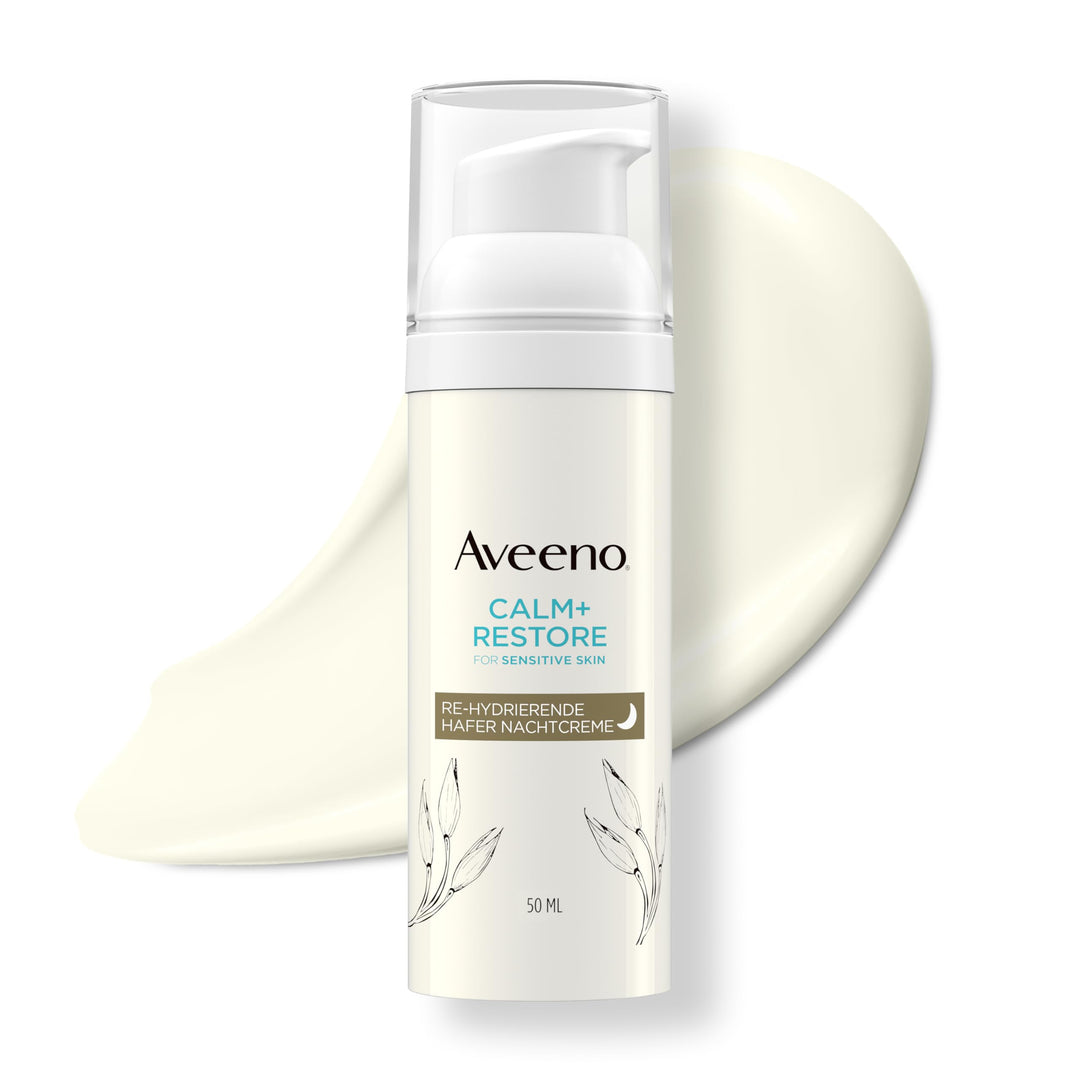 Aveeno CALM+RESTORE Nachtcreme – beruhigende Pflege mit Hafer und Sheabutter für empfindliche Haut,