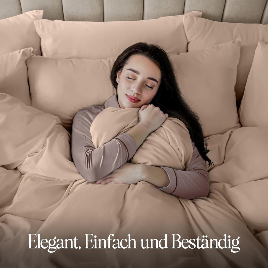 Utopia Bedding Bettwäsche Set - Mikrofaser Bettbezug 260x240 cm + 2 Kissenbezüge 65x65 cm - Beige 26