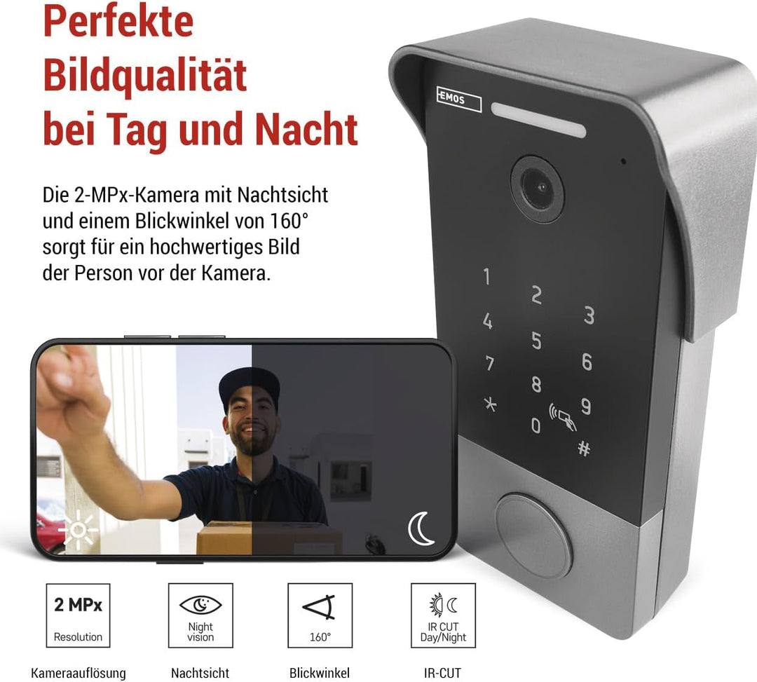 EMOS GoSmart Video-Türklingel mit App - 1-Draht Ethernet Verbindung - wasserfeste Smart Home Videokl