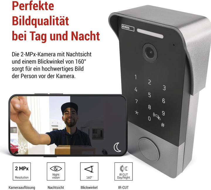 EMOS GoSmart Video-Türklingel mit App - 1-Draht Ethernet Verbindung - wasserfeste Smart Home Videokl