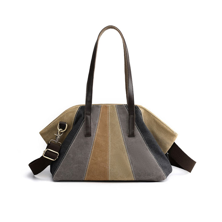 PORRASSO Retro Umhängetasche Damen Schultertasche Canvas Striped Tote Handtasche Mädchen Crossbody B