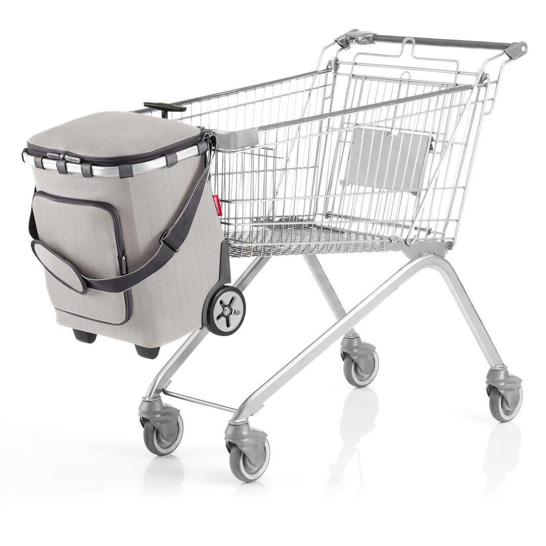 reisenthel carrycruiser Plus in Herringbone Grey – Tragbarer Einkaufstrolley mit Kühlfach, Schulterg