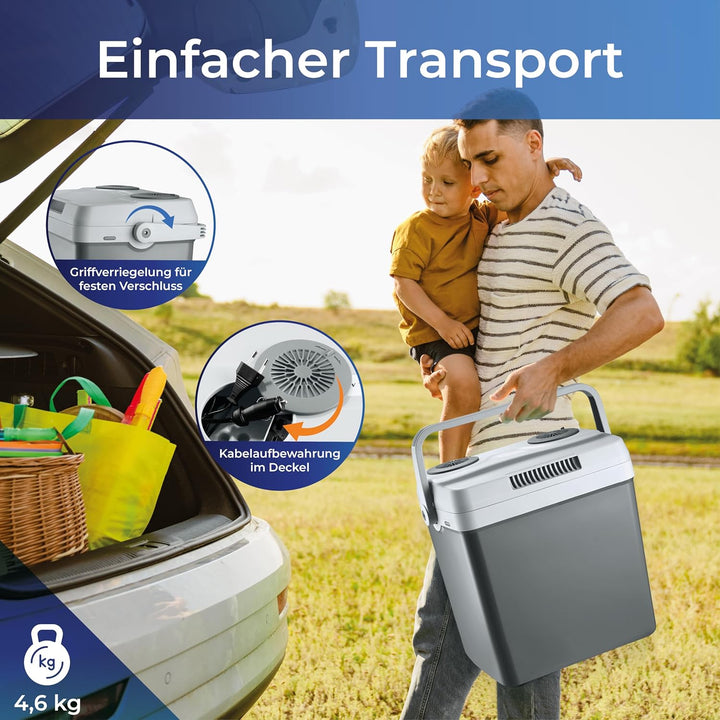 KLAMER elektrische Kühlbox, Kühlbox mit Kühl- und Warmhaltefunktion, 2 Anschlüsse: 230V & 12V für Zi