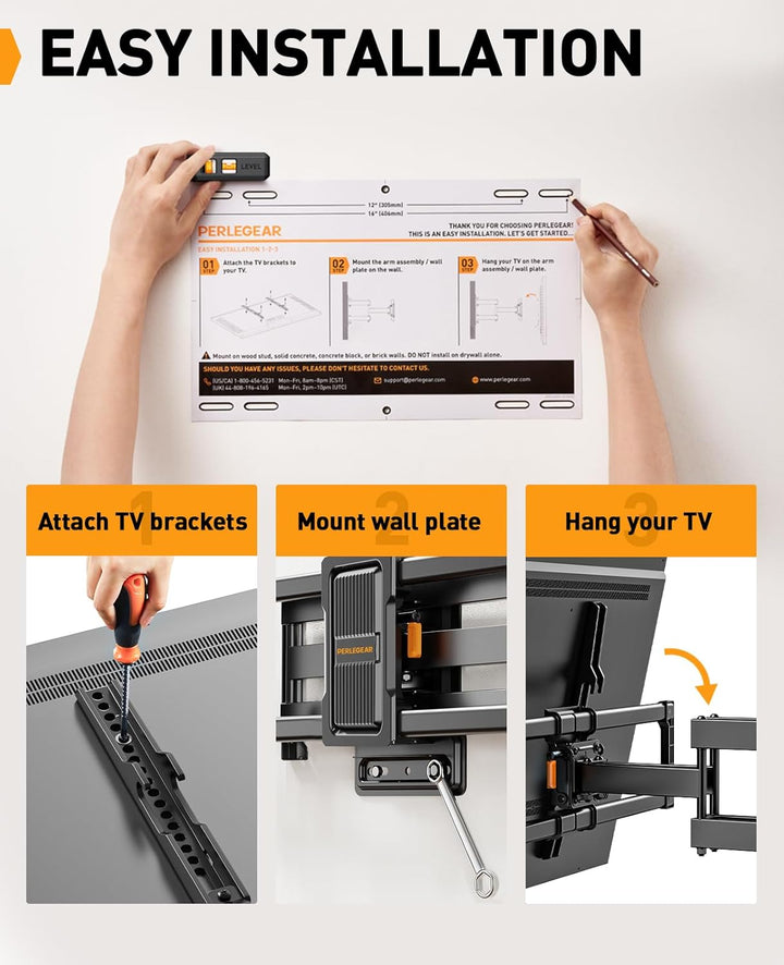 Perlegear TV Wandhalterung für 37-84 Zoll TV bis 50kg, Fernseher Schwenkbar Werkzeugfreier Neigbar,