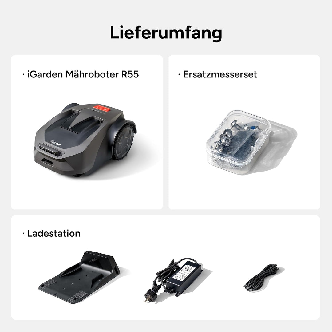 iGarden R55 Mähroboter ohne Begrenzungskabel für 1.500 m², 330 Min. extra Lange Laufzeit, präzise Na