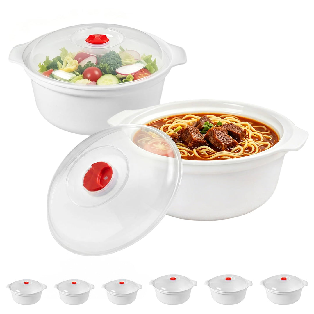 CEWROM 6 tlgs Mikrowellengeschirr mit Deckel Kunststoff Set, 900-1600ml Runde Mikrowellen Geschirr S