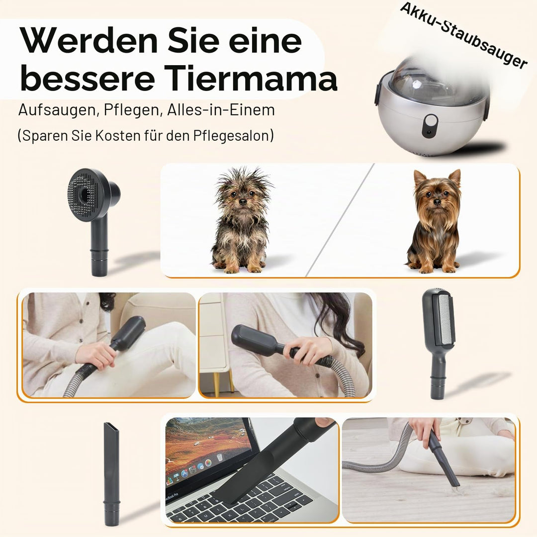 Hundeschermaschine Schnurlose Pflege Kit mit Staubsauger,10000Pa leistungsstarke Saug Haustier Haar,