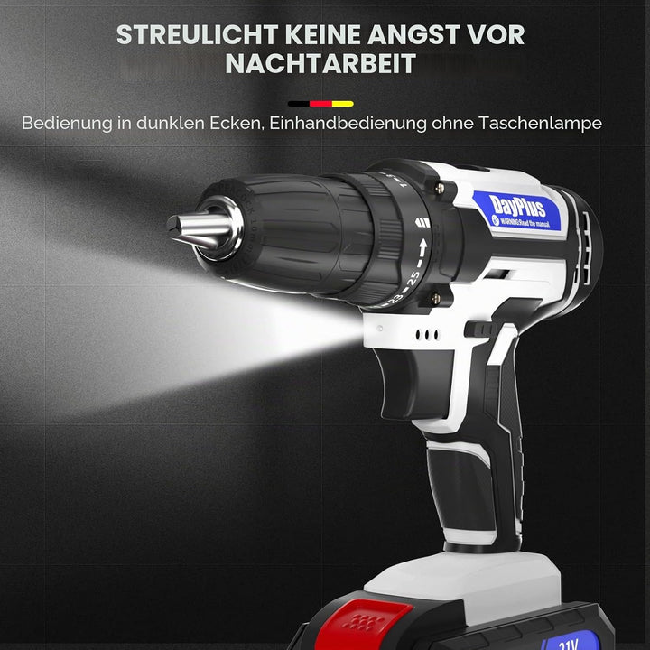 Akku-Bohrschrauber Akkubohrer 21V Akkuschrauber Set mit 1,5Ah Akku, LED Arbeitslicht, 2-Gang, 45Nm,