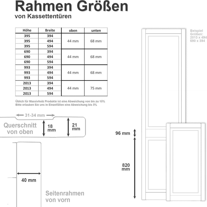Kassettentür Schranktür Holz RUSTIKAL | 39,5 x 49,4 cm 2-er Pack Set | unbehandelte Holztür aus Kief