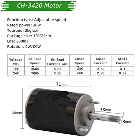 CHANCS 12V 3500RPM Permanentmagnet-Gleichstrommotor 30W CW/CCW Reversibler elektrischer Getriebemoto