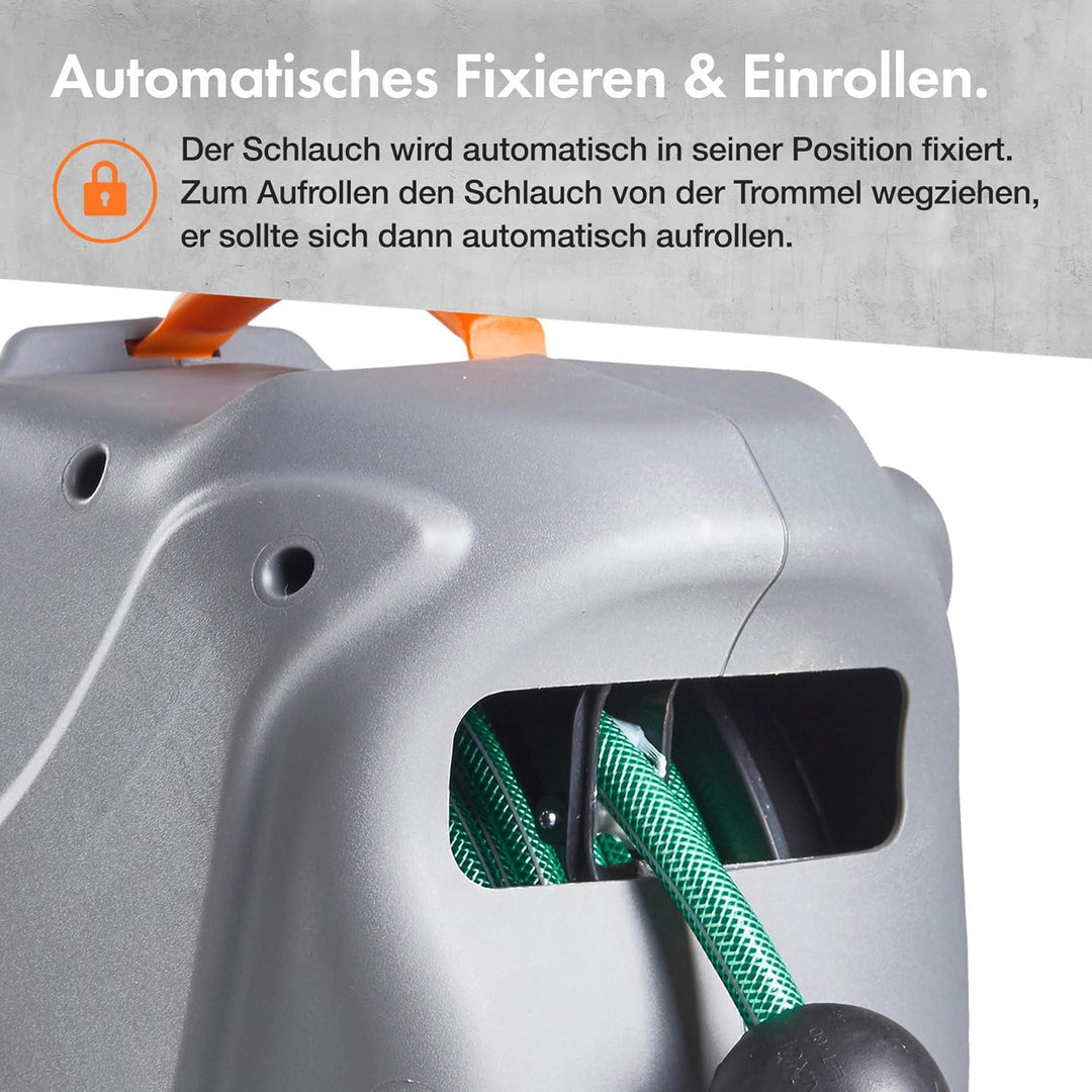 VonHaus Schlauchtrommel - Gartenschlauch Trommel für die Wandmontage mit 180° Schwenkbar & Aufrollau