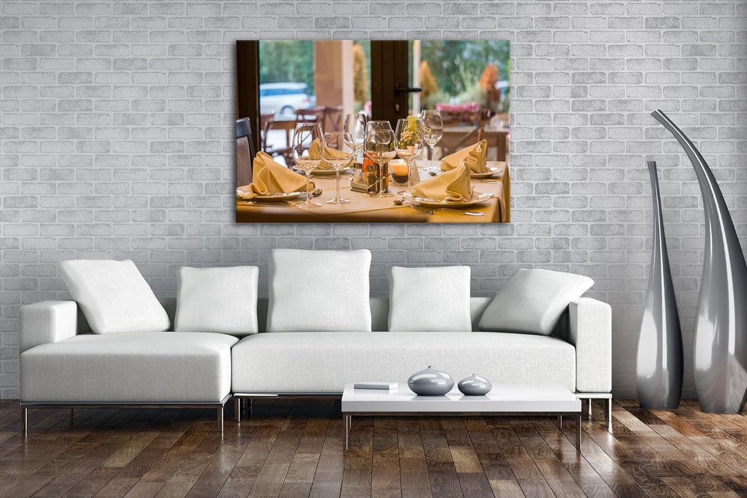 deyoli edles Restaurant im Format: 80x60 als Leinwandbild, Motiv fertig gerahmt auf Echtholzrahmen,