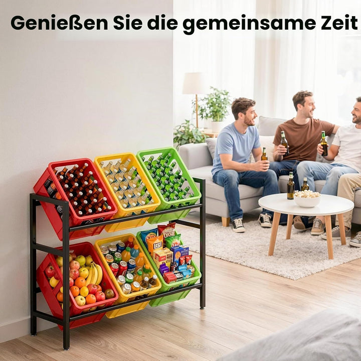 ViviDreamore 2-stufiges Getränkekistenregal, Schwerlast Metall Bierkistenregal für Bier, Wasser, 6 K