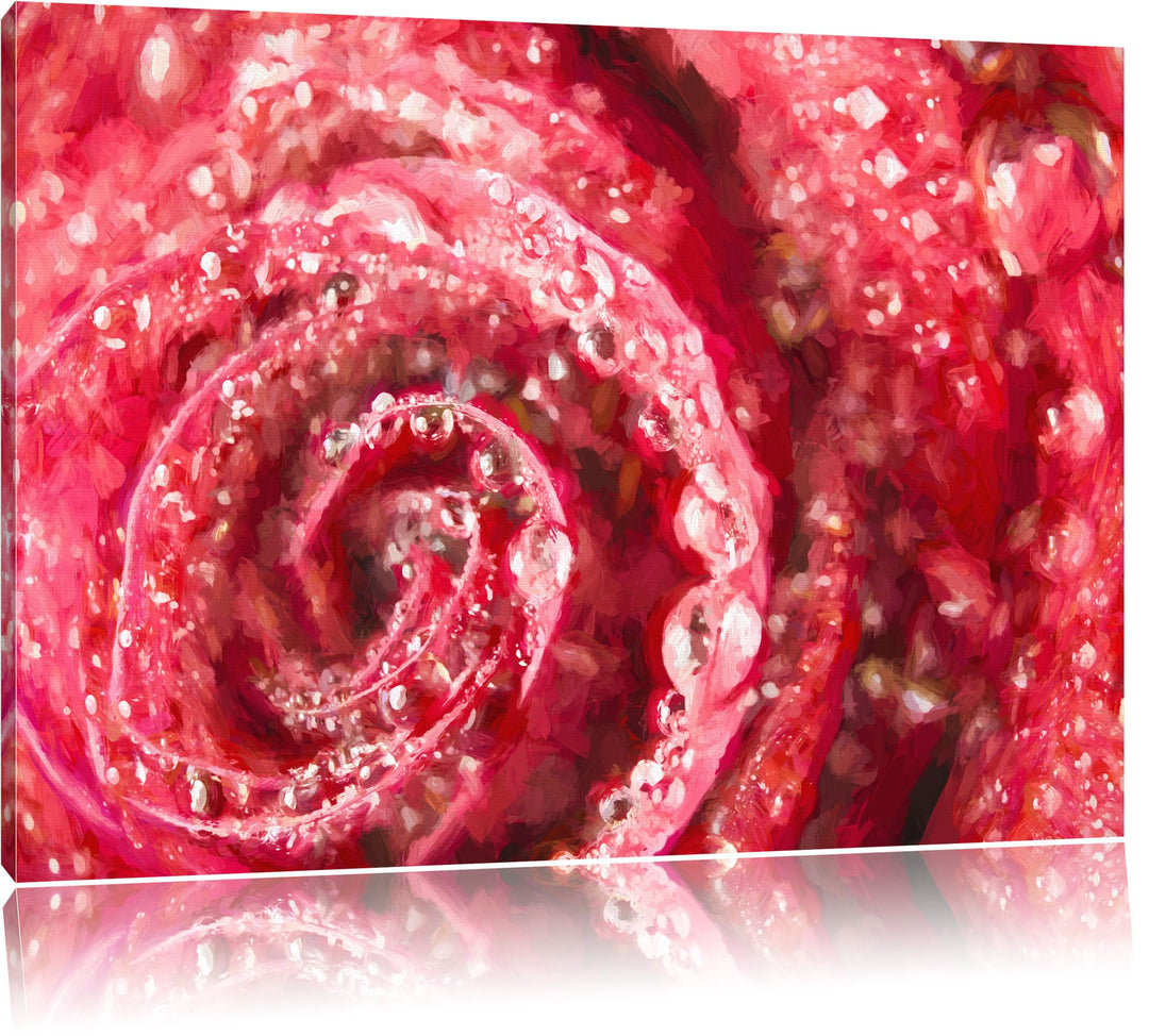 Pixxprint Rose mit Wassertropfen als Leinwandbild/Grösse: 100x70 cm/Wandbild/Kunstdruck/fertig bespa