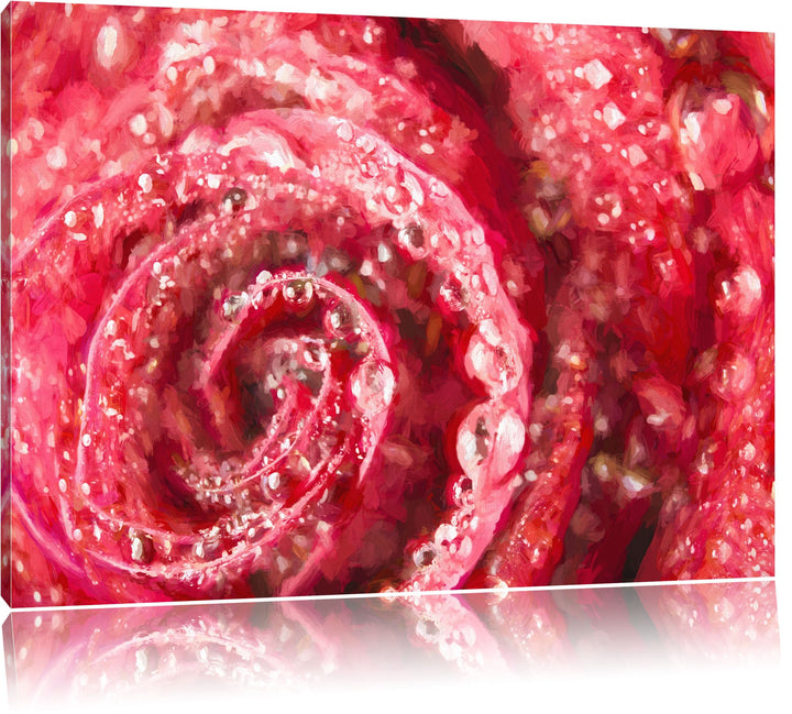 Pixxprint Rose mit Wassertropfen als Leinwandbild/Grösse: 100x70 cm/Wandbild/Kunstdruck/fertig bespa