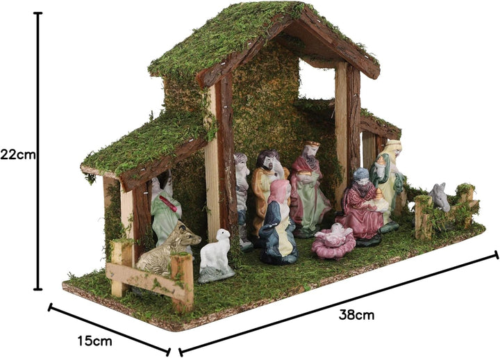 Toyland® Weihnachtskrippe Traditionell Krippenstall mit 11 Krippenfiguren Weihnachtsdeko Weihnachtsd