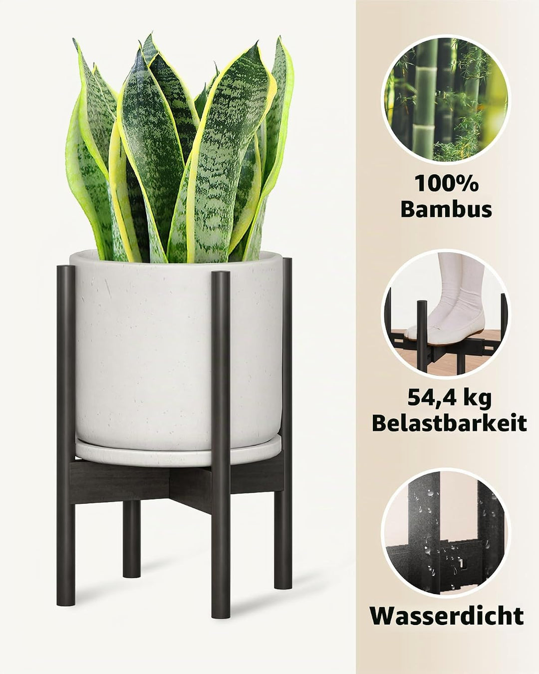 Bamworld Bambus Blumenhalter, Verstellbarer Topfständer Schwarz, Wetterfester Blumenhocker für Haus