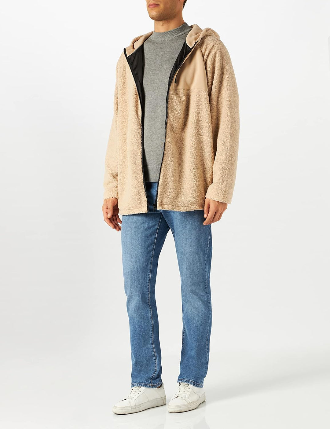 Urban Classics Herren Hooded Sherpa Zip Jacket, Beige (Darksand 00806)